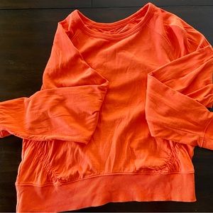 Athleta Sundown Puckered Sweatshirt Crew Neck Ruched Orange